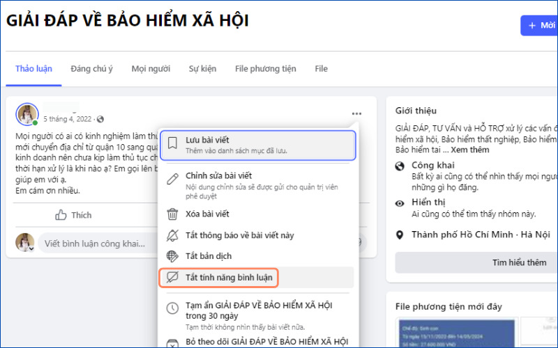 cách tắt bình luận trên facebook trong nhóm